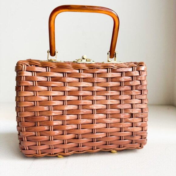 Stein Vintage Woven Basket Structured Small Handbag - Picture 4 of 8